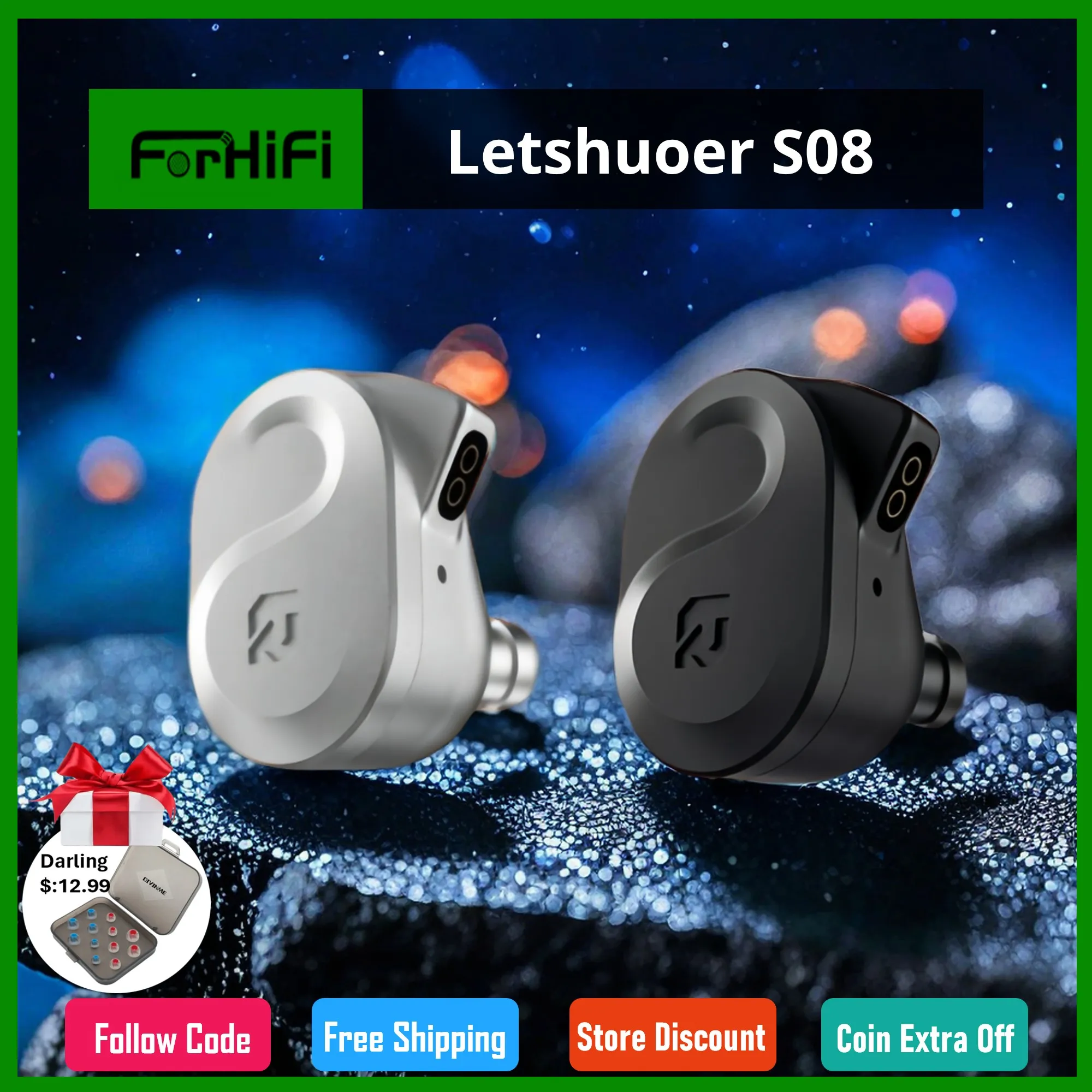 NEW Letshuoer S08 Fourth Generation in Ear Monitor Earphone Dual-coil 13mm Planar Magnetic Driver HiFi Wired in Ear Earbuds