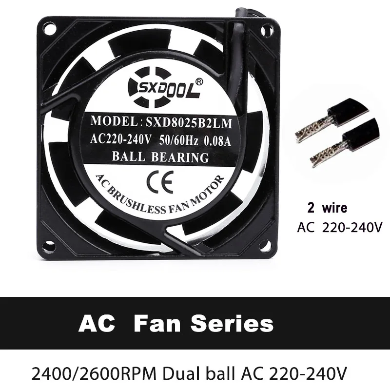 1pcs SXDOOL AC 220v 240v 80mm 8025 8cm AC Cooling Fan Dual Ball Bearing 8025 80mm x 25mm Cooler Axial cabinets chassis case Fan