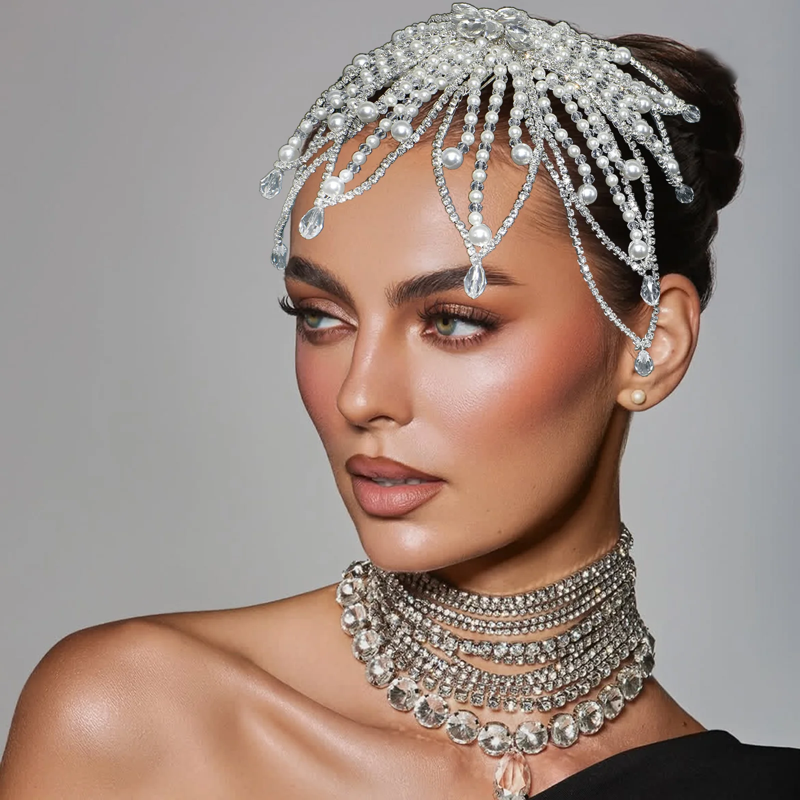 DZ328 اليدوية أنيقة المرأة تيارا وغطاء الرأس اللؤلؤ حزب أغطية الرأس إكسسوارات الشعر حجر الراين ورقة شكل عقال الزفاف #6