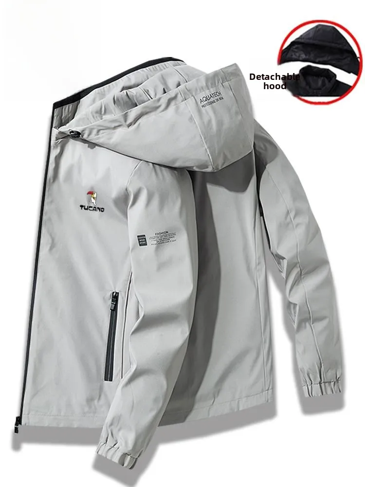 

Men's Casual Hooded Jaet Thiened Fce Lined Spring Autumn Lightweight Versatile Top Thin Sle Zipper Closure Windproof