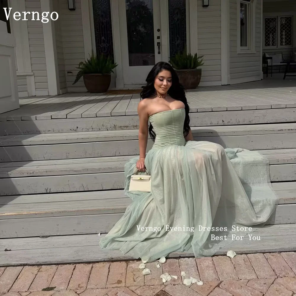 

Verngo Green Chiffon Evening Dress Strapless A Line Slim Prom Party Dress Sexy Maxi Formal Prom Gowns Customized 2026