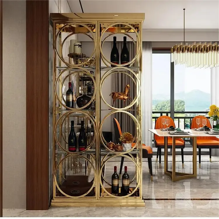 Chic Style Wine Rack Luxury Light Wine Storage Cabinet French Design Metal Wine Showcase Cabinets