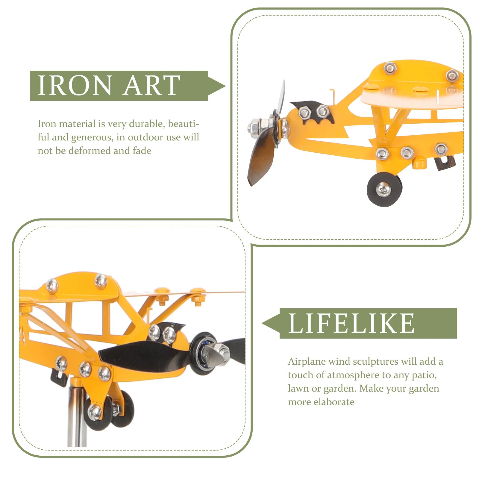 Beautiful Generous Iron Airplane Windmill Outdoor Wind Spinner Garden Art Decoration for Yard Patio Lawn Home Party Mall Display