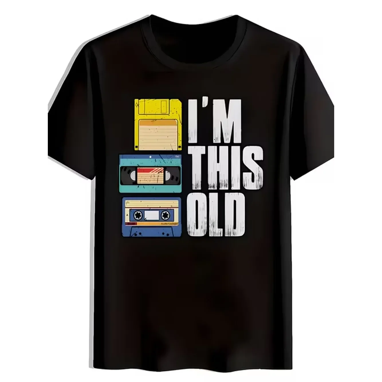 Mens T Shirt Black Pure Cotton Round Neck Top With Tape Print Comfortable Regular Style Fashionable Breathable Sports And Leisure Street Style Party And Event Travel Date Beach Vacation Daily Wear Machine Washable Suitable For Durable Material