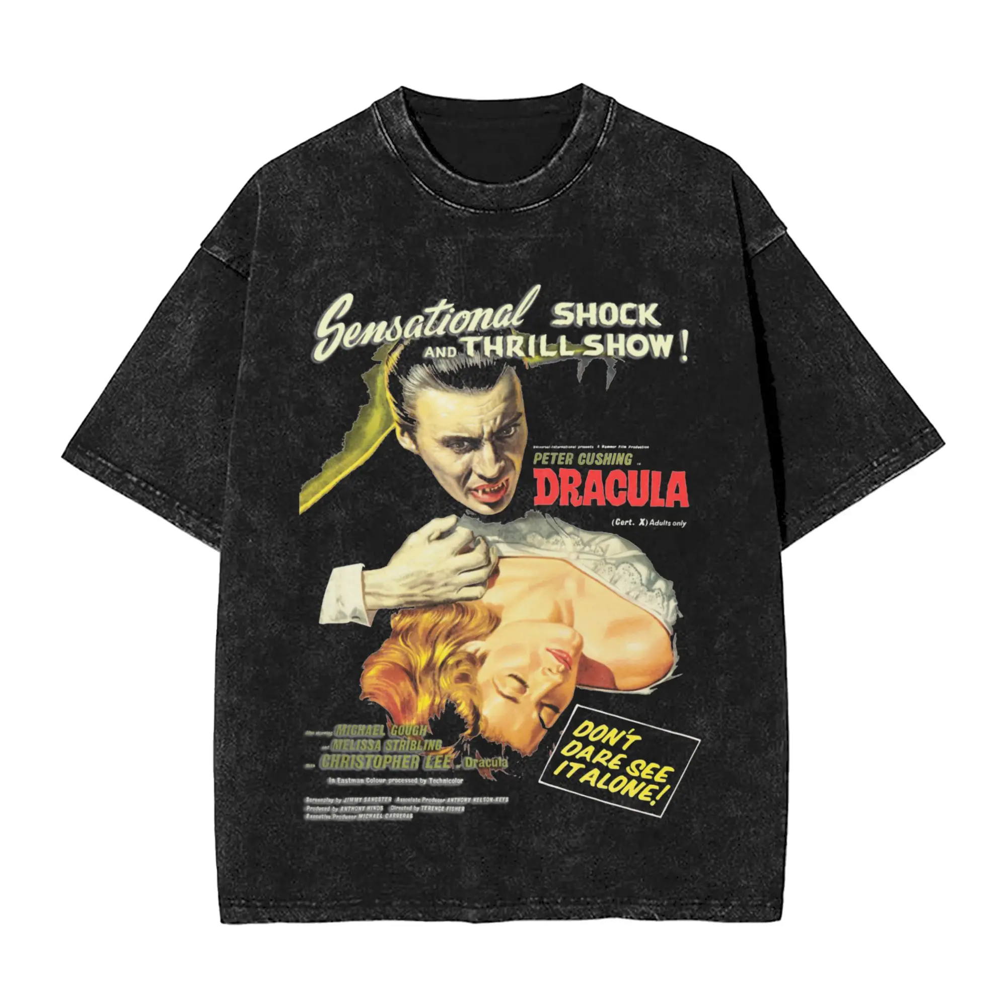 Camisetas con estampado de Drácula Original Hammer Poster 1958, camisetas lavadas estilo streetwear, camisetas retro de Hip Hop, camisetas de la Momia para hombres y mujeres, Harajuku