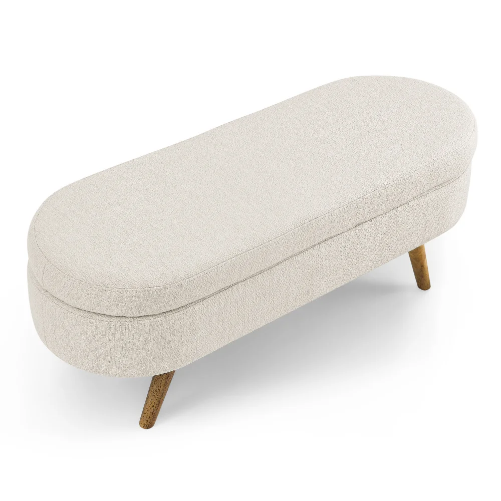 Ottoman Oval Storage Bench,Rubber Wood Legs, Beige(43.5