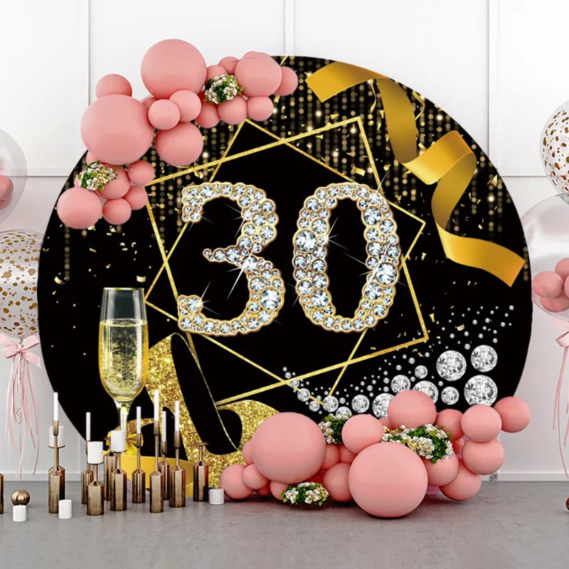 Birthday Round Backdrop Cover Gold Glitter Arch Background Stand Cover for Photography Men Women Birthday Party Banner Customize