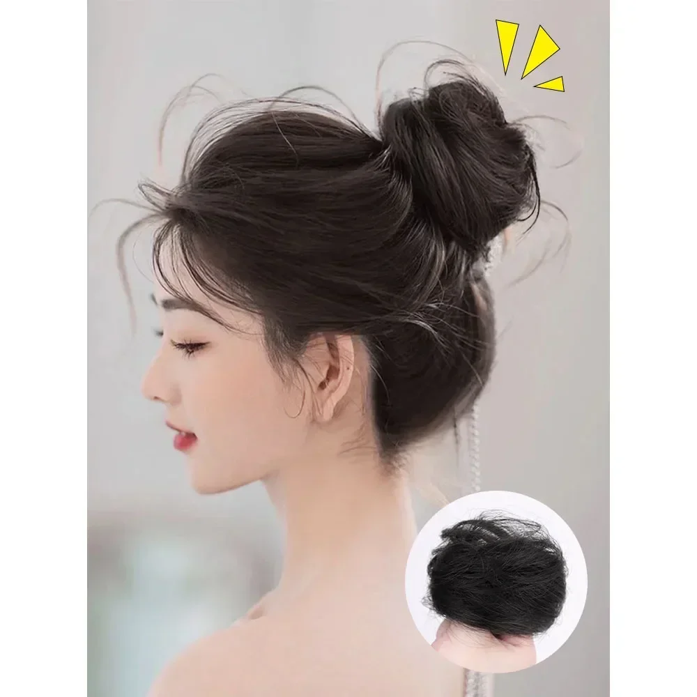 Parrucca sintetica con testa a sfera soffice, stile antico, anello per capelli lisci, ornamento, facile da indossare, parrucchino per persone pigre, per donne, aspetto naturale