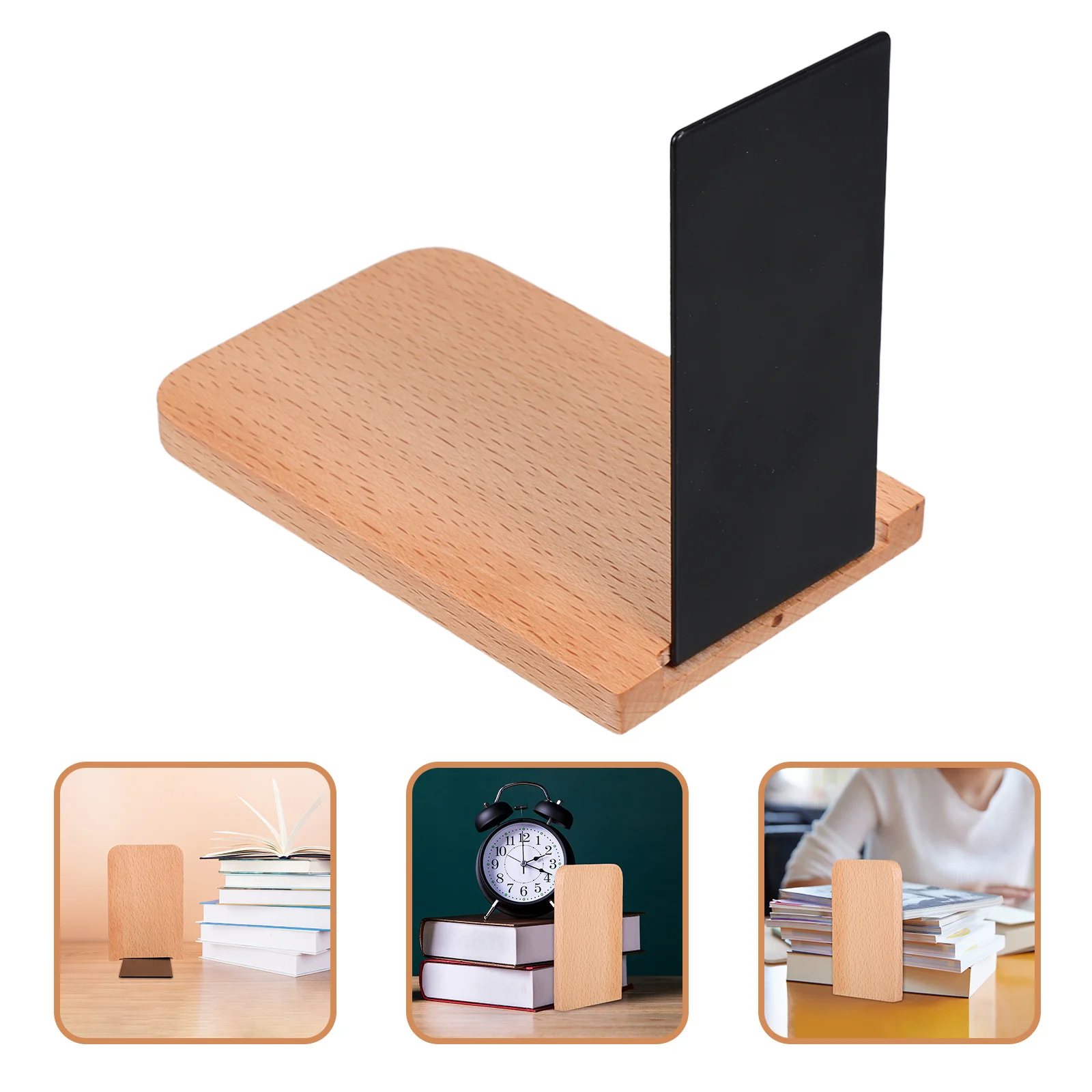 

Wood Metal L-Shaped Bookends Heavy Duty Beech Base Modern Book Shelf Holder For Books Dvds Documents Office Home Library