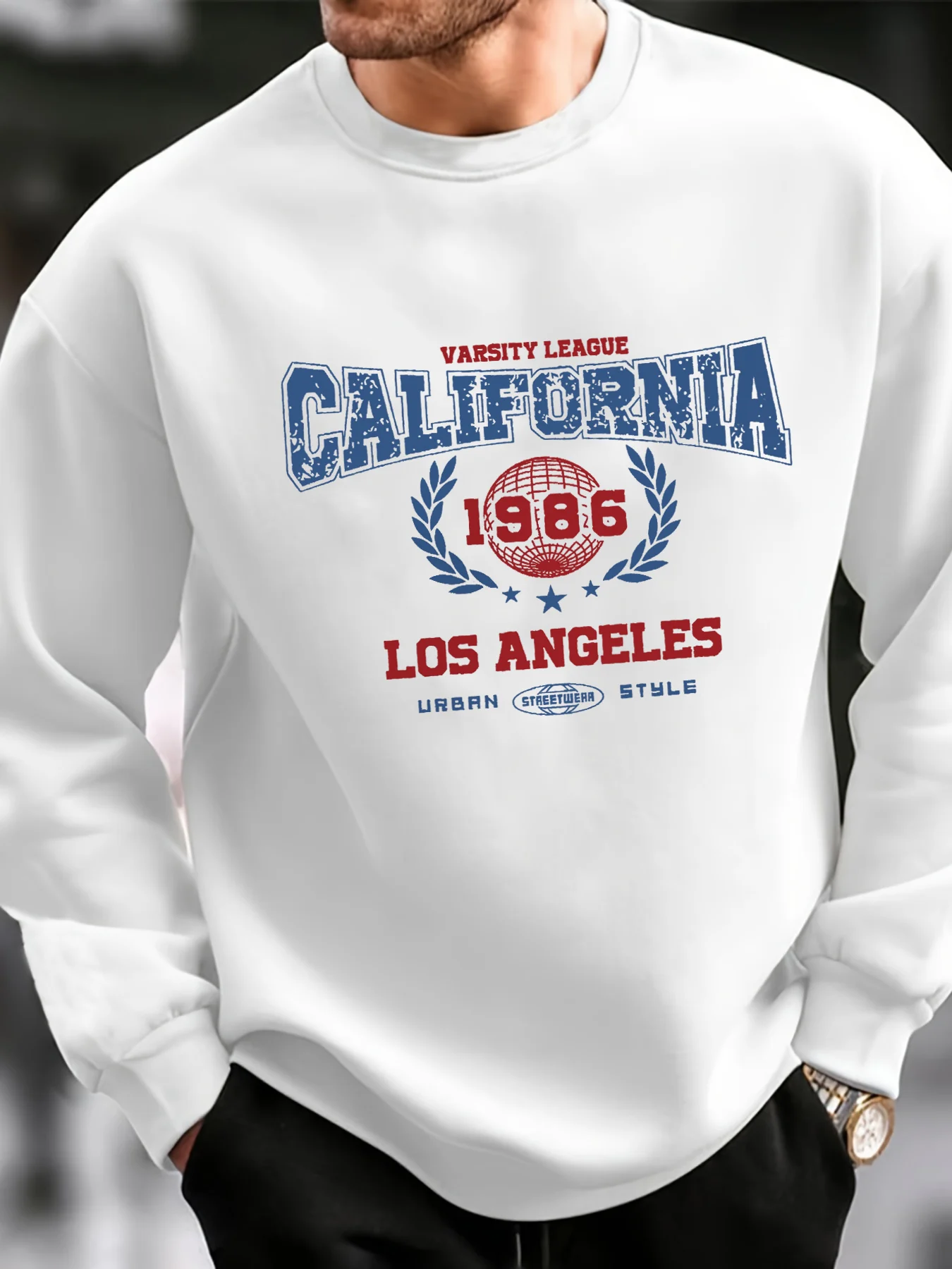 

Мужская осенне-зимняя модная повседневная свободная толстовка с круглым вырезом и длинными рукавами с принтом в Калифорнии