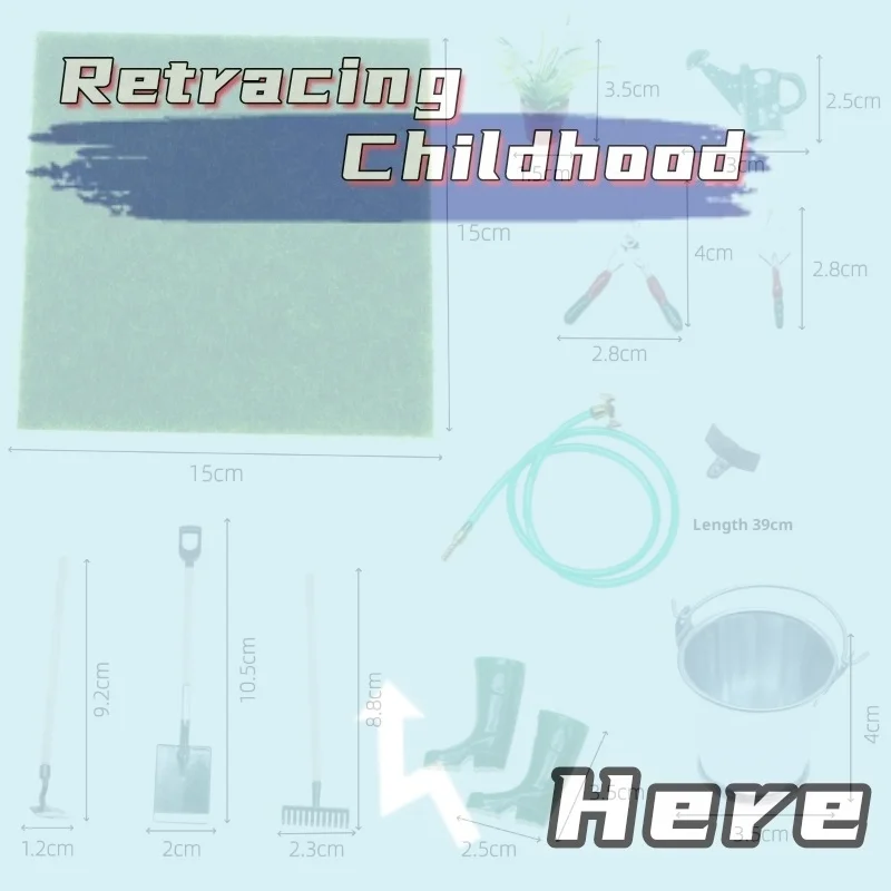 1 Juego de simulación de casa de muñecas, pala en miniatura, azada, horquilla y herramienta de reparación de tuberías de agua, accesorios de jardín de hadas, herramientas agrícolas