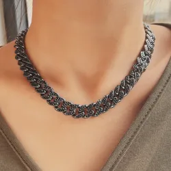 13mm Black Rhinestone Cuban Chain Necklace For Women Men Hip Hop Iced Out Crystal Link Chain Chunky Choker Necklace Punk Jewelry
