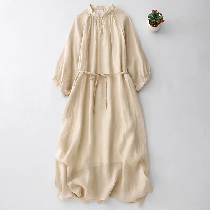 2025 nova primavera vestido de linho de dupla camada feminina moda coreana manga raglan vestidos sólidos elegantes rendas roupas femininas