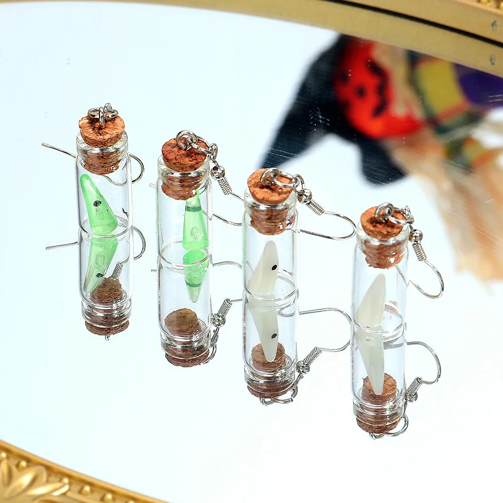 Halloween Ghost Drifting Bottle Acrylic Earrrings for Women Glow in the Dark Spooky Drop Earring Necklace Party Jewelry Gifts