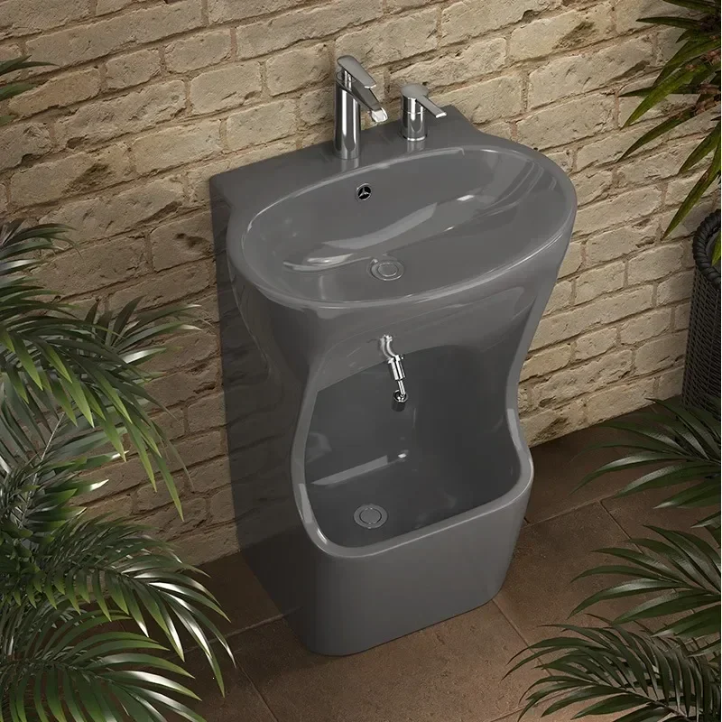PQ-C Modern Minimalist Ceramic Column Basin Single Hole Integrated Sink For Bathroom Vanity Outdoor Patio Garden Washbasin Decor