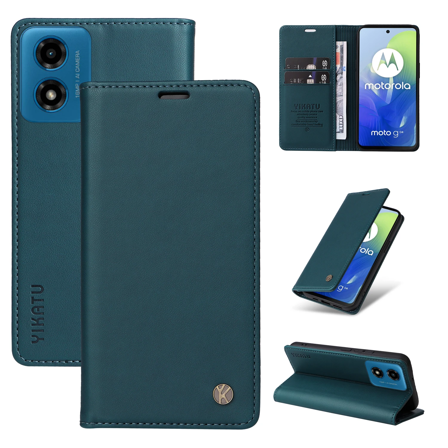 Magnetic Leather Wallet Flip Cover Case for Moto G04 G05 G14