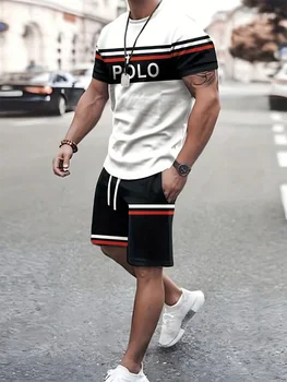 Zomer Alledaags Casual Heren T-shirt Shorts Set Urban Street Fashion Heren Korte mouwen Buitensporten Herenshorts 3D-printen