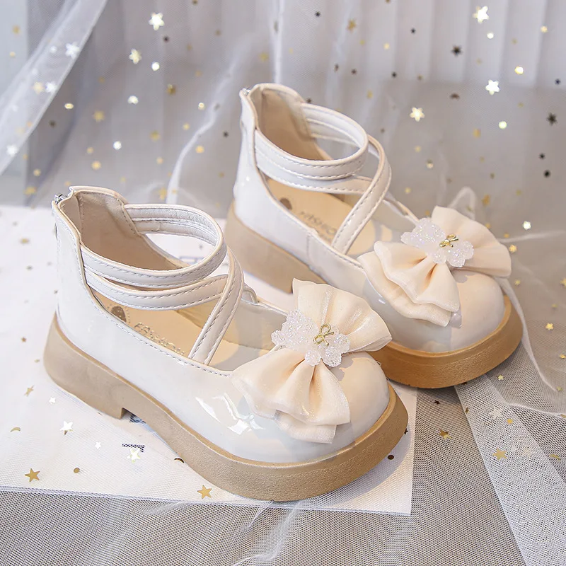 جديد الأميرة أحذية الأطفال المسطحة لفتاة ماري جين المتسكعون أحذية رياضية أطفال أحذية الحفلات موضة كريستال القوس أحذية من الجلد 6 سنوات