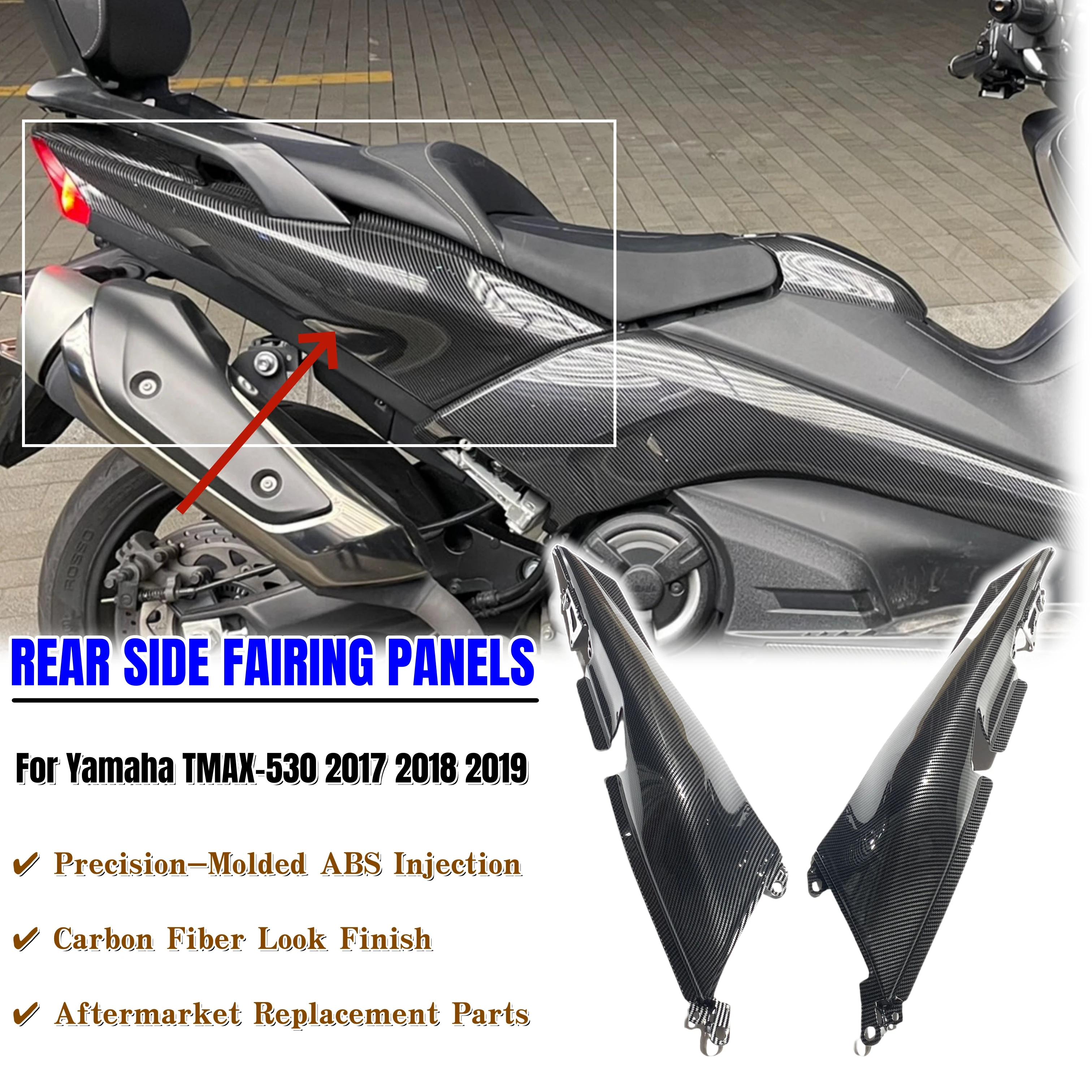 Paneles de carenado lateral trasero de motocicleta, cubiertas laterales para Yamaha TMAX 530 2017 2018 2019, Kit de reemplazo de paneles de carrocería de plástico ABS