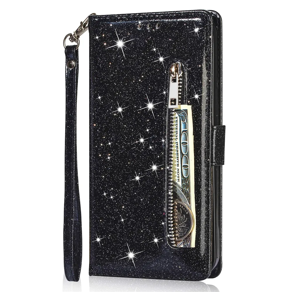 Reißverschluss-Flip-Brieftaschen-Hülle aus Glitzerleder für iPhone 18 17 16 15 14 13 12 11 Pro Max XS XR 8 7 Plus SE 16E Mini Bling Handyhülle – Detail 20