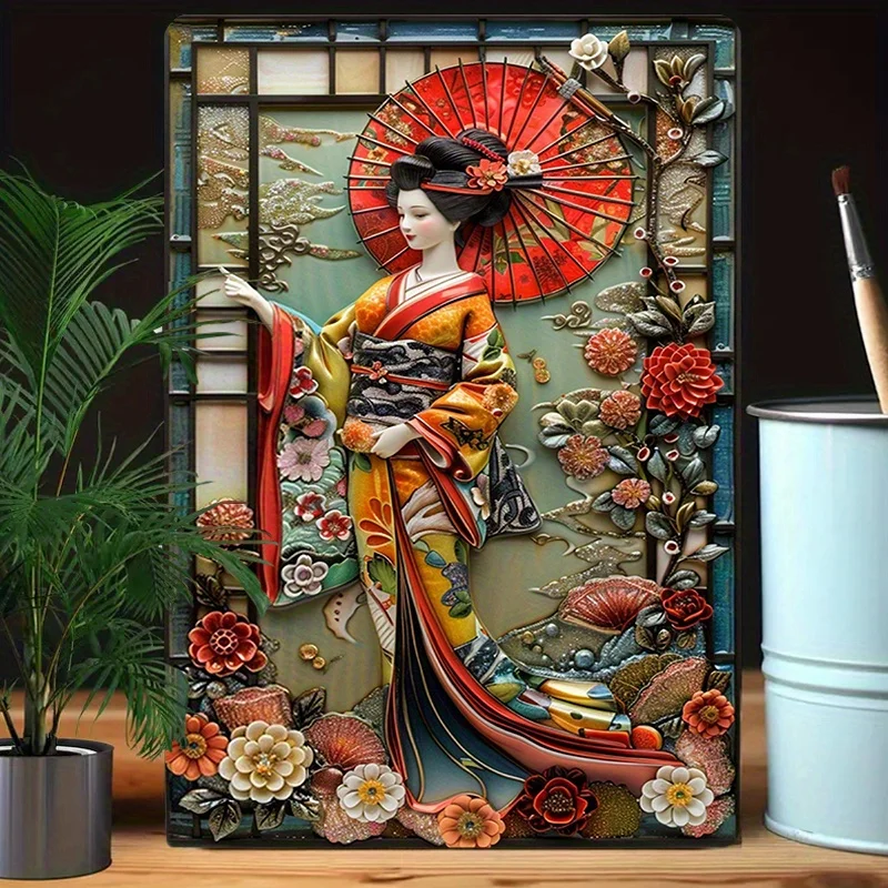 Vintage Japanese Kimono Aluminum Wall Art, 8x12