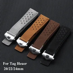 20mm 22mm 24mm Leather Watch Strap for Tag Heuer Carrera Monaco Watch Belt Black Brown Bracelet Wristwatch Watchband Soft Strap