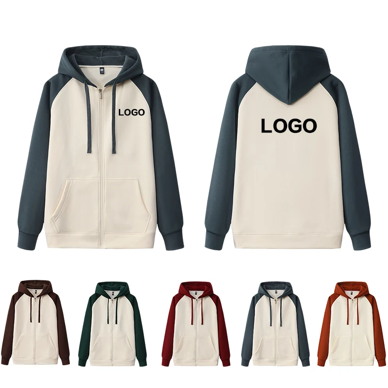 סתיו וחורף 450 גרם קטיפה עבה סוודר רוכסן קטיפה עם כובע קפוצ 'ון שם מותאם אישית ספורט בחוץ ז' קט אוברסייז