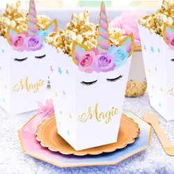 LaVenty Unicorn Party bomboniere scatole per Popcorn per feste di unicorno contenitori per biscotti caramelle per forniture per bomboniere per feste di compleanno