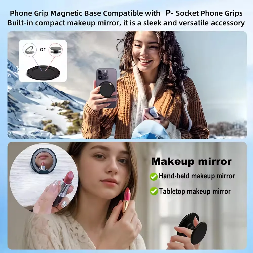 Grippopso With Mirror Magnetic Ring Cell Phone Grip Holder Socket Support Magnetic Accessories 360° Finger Ring Stand