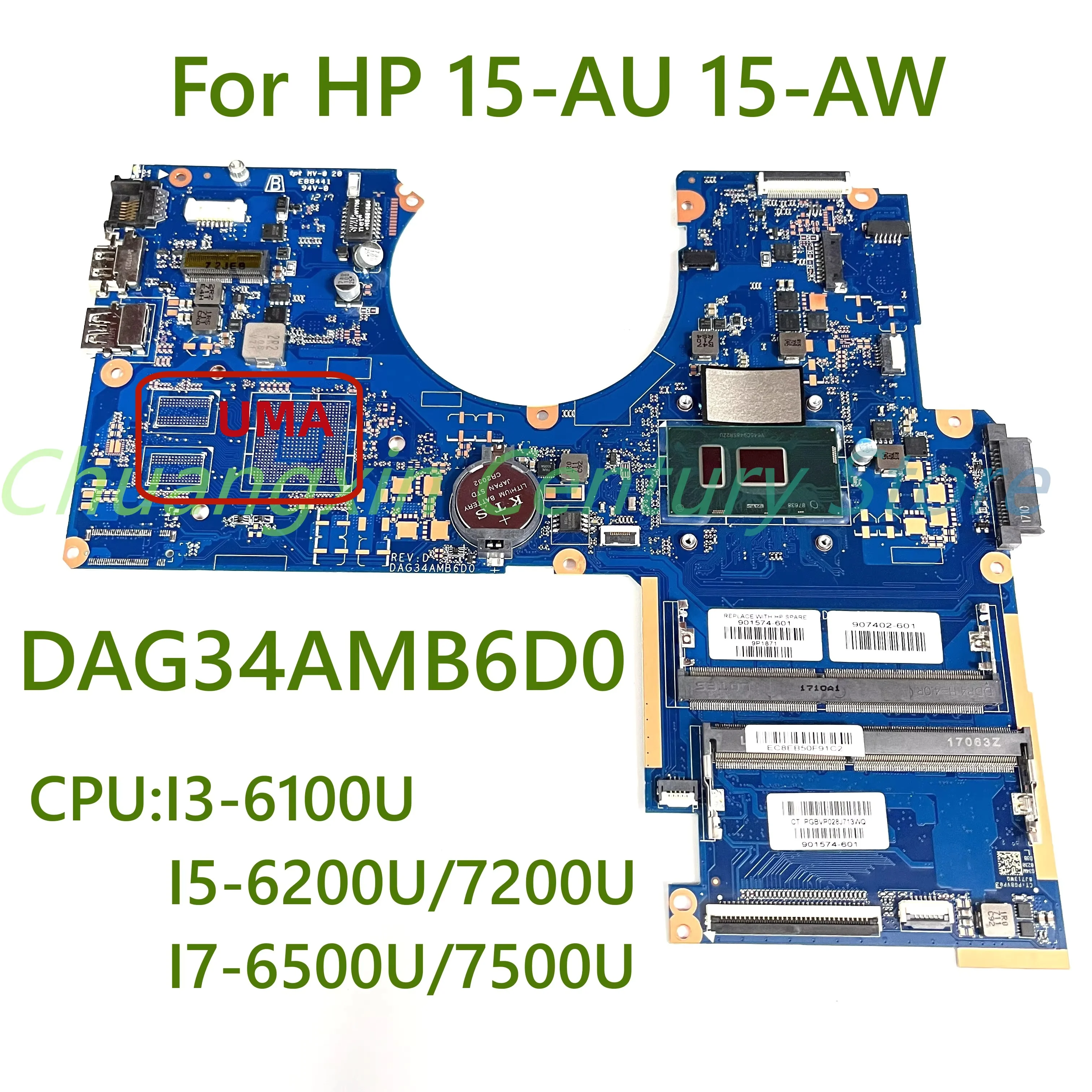 For HP 15-AU 15-AW Laptop motherboard DAG34AMB6D0 with CPU: I3-6100U I5-6200U/7200U I7-6500U/7500U 100% Tested Fully Work