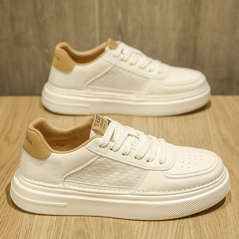 

Men's Summer Breathable Mesh Sports Shoes Casual Thick Bottom Heightening White Trendy Shoes round Toe Low Heel Rubber Outsole