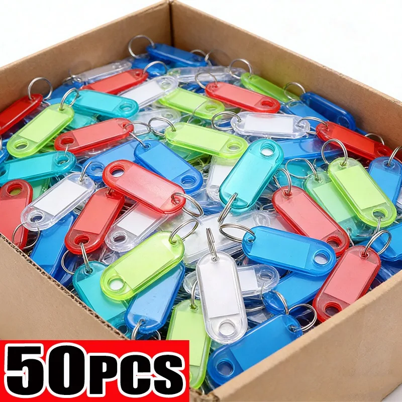 5-50Pcs Fashion Multicolor Translucent Keychain Key ID Label Tags Luggage ID Tags Hotel Number Classification Card Key Rings