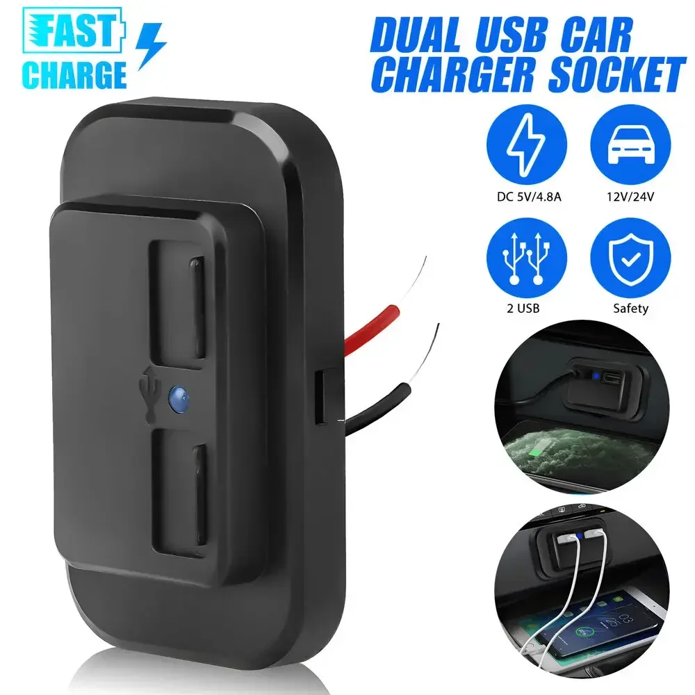 Dual USB Port Car Fast Charger Socket Power Outlet Panel Mount Waterproof