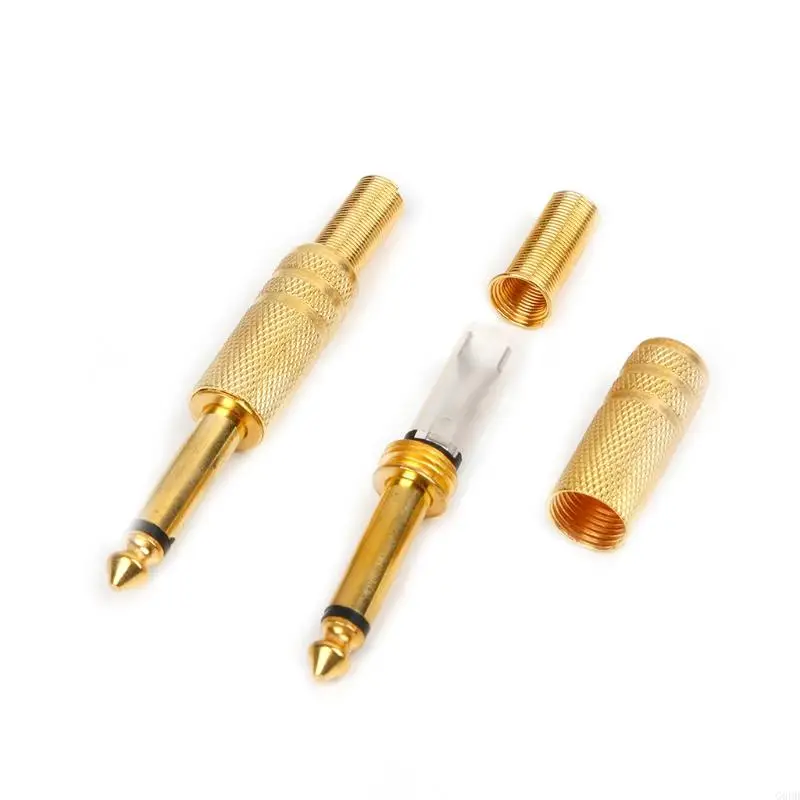G6DD 10 Pcs Banhado A Ouro 6.35mm Macho 1/4 Mono Plug Conector Áudio Solda