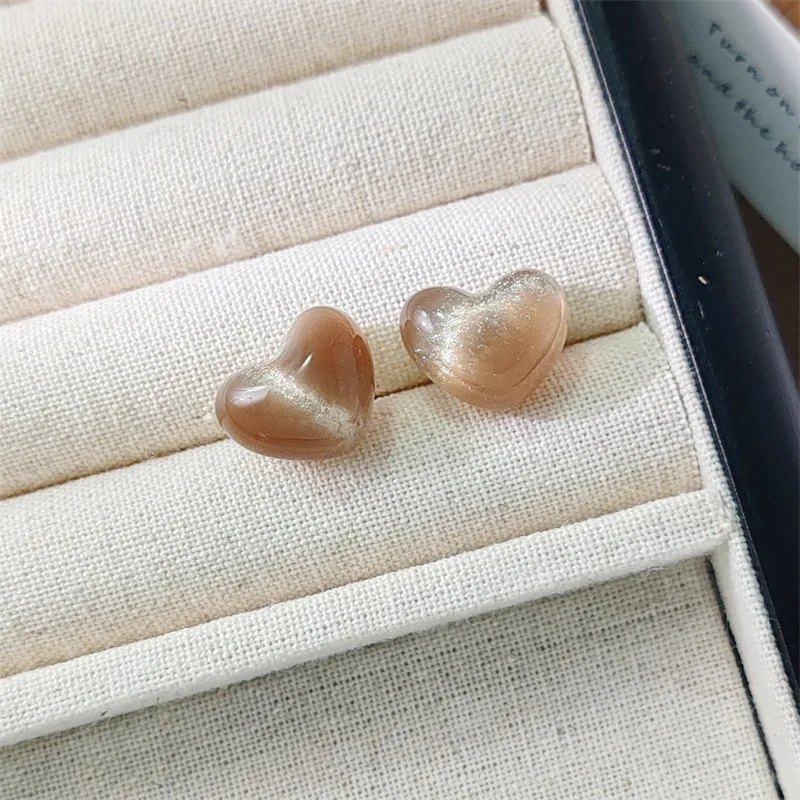 Smudge Resin Stud Earring for Women Elegant Romantic Temperament Love Heart Earrings Jewelry Accessories Wedding Girl Gifts