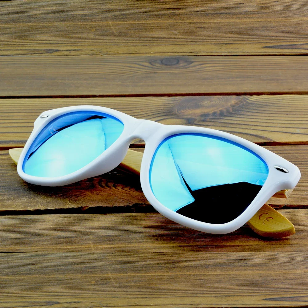 Clara Vida Natural Bamboo Frame Blue Mirror Polarized Sun glasses UV400 UV100% Sunglasses