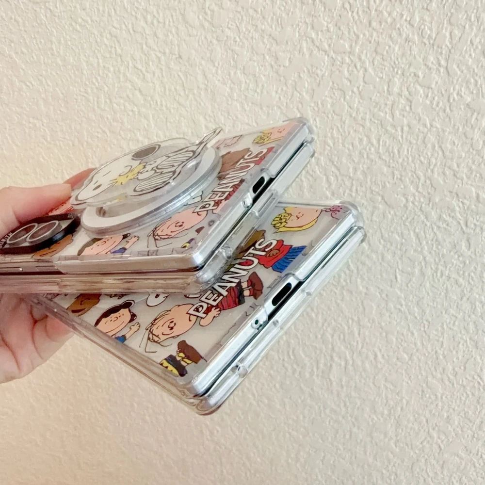 Cute Cartoon Peanuts Snoopy Magnetic Holder Magsafe Wireless Charge Phone Case For Samsung Galaxy Z Fold 8 7 Ultra Hard Cover view 6