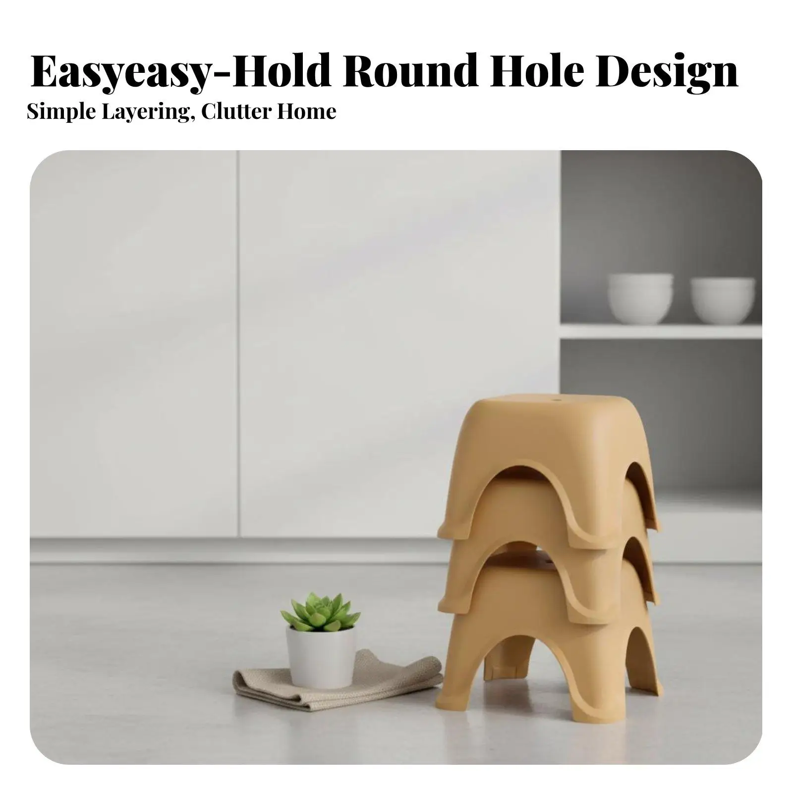 Stackable Arched-Leg Stool Non-Slip Feet Household Furniture Easy to Clean Footstool for Children, Homeowners, Bathroom, Living