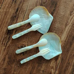 6 PCS Handmade Caviar Server Set, Mother of Pearl Golden Dish and Pearl Spoons / Forks for Caviar Jewelry Christmas Gifts