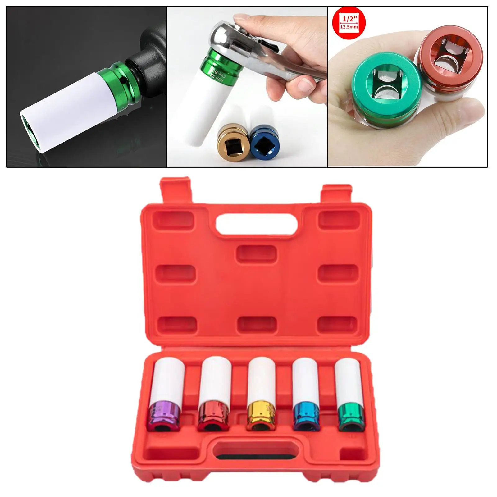 Set di prese a muro sottile Set di strumenti meccanici, strumento per garage per riparazione automatica resistente da 1/2", universale, protezione per dadi per capocorda ruota
