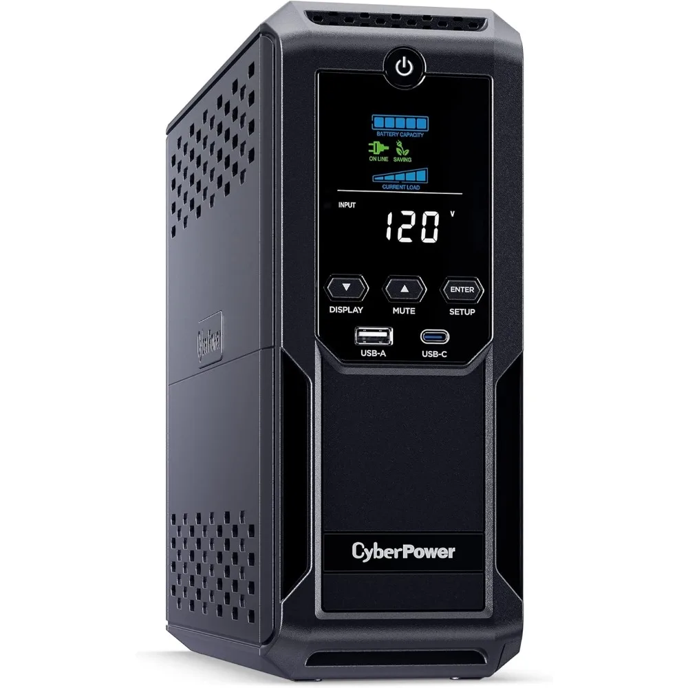 CP1500AVRLCD3 Intelligent LCD UPS System, 1500VA/900W, 12 Outlets, 2 USB Ports, AVR, Mini Tower, Black