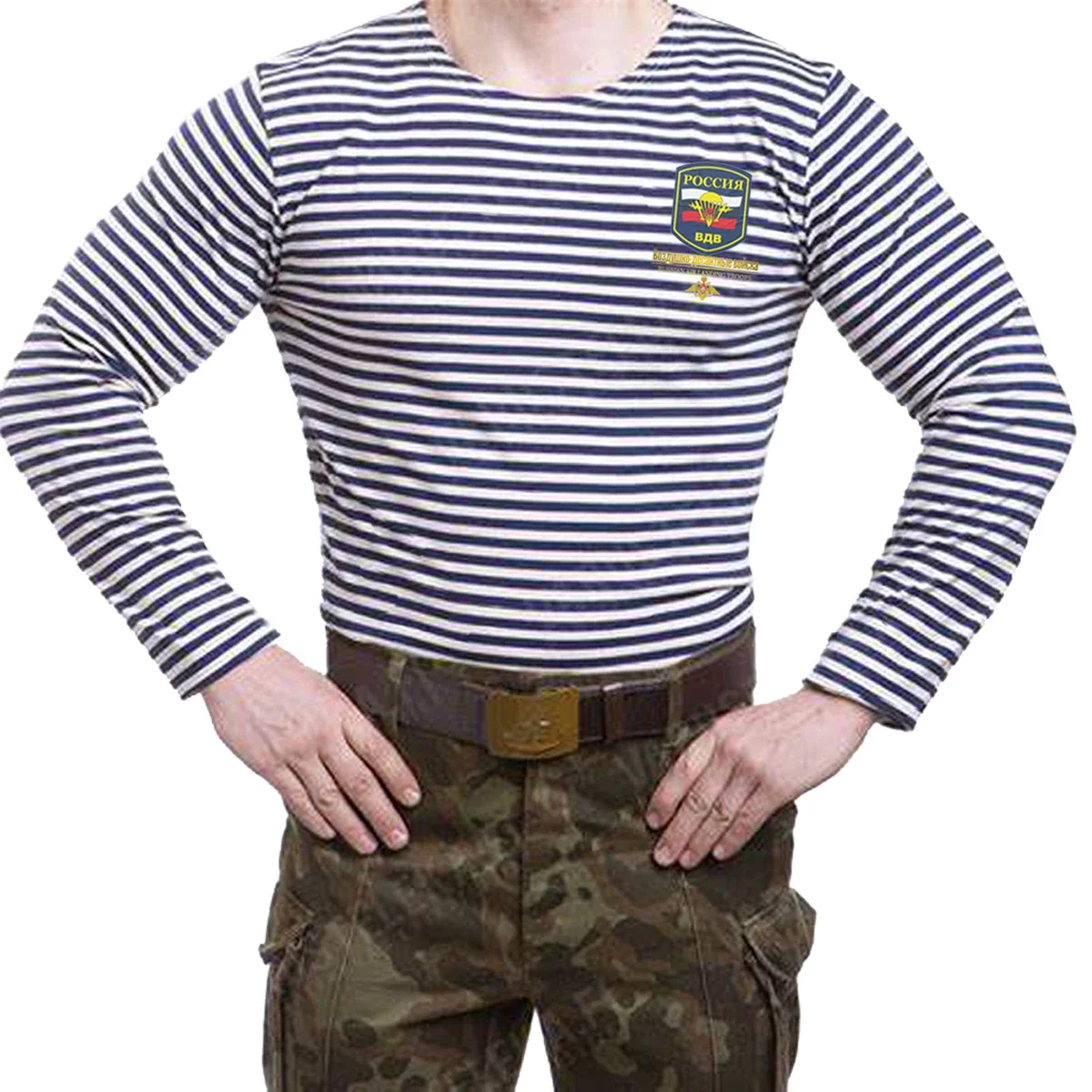 Russian Air-Landing Troops Airborne VDV Stripes T-Shirt Polyeste Cotton Long Sleeve Mens Sailor's Striped Shirt Telnyashka Tops