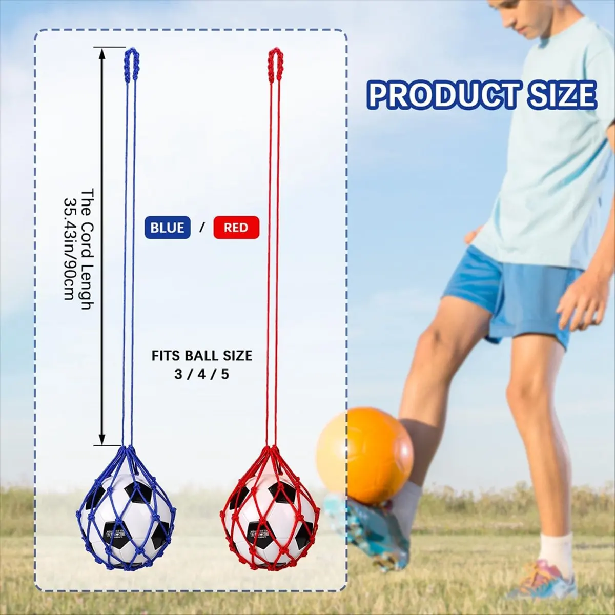 ABXY 2PCS Football Kick Trainer, Soccer Return Trainer Net , Football Kick Throw Solo Practice Training Aid Blue+Red
