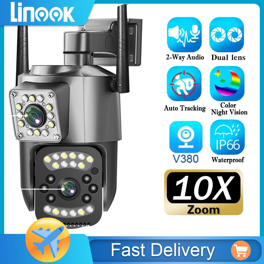 Linook v380 Pro 8MP 10X magnification, 4K dual lens CCTV wireless outdoor, CCTV WIFI camera monitoring, IP security camera 360