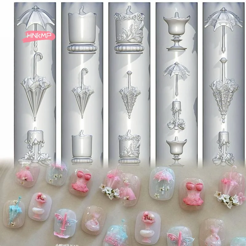 3D Silikon Nagelform Schmetterling Blumen Design Süße Schleife Perlenkette Muster für DIY Nail Art Dekor Transparente Maniküre Werkzeuge