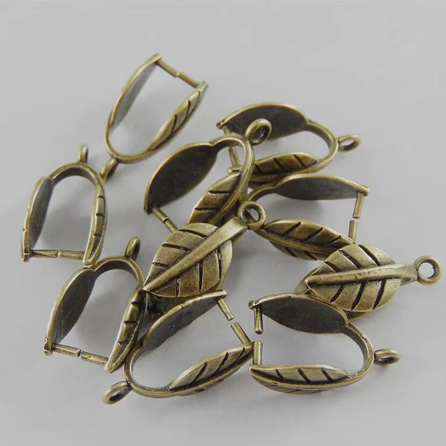 Julie Wang 12pcs Bronze Clip Clasp Pinch Bail Pendant Connectors Copper Bail Beads Charms Necklace Jewelry DIY Findings