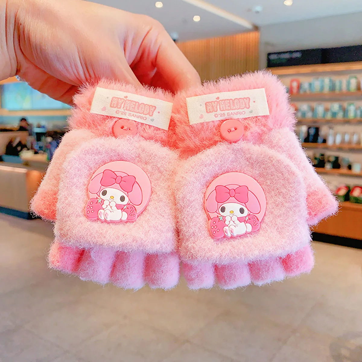 Sanrio Handschuhe My Melody Kuromi Kältebeständige Winter-Plüsch-Kleiderhandschuhe, warme Kinder-Weihnachtsgeschenke