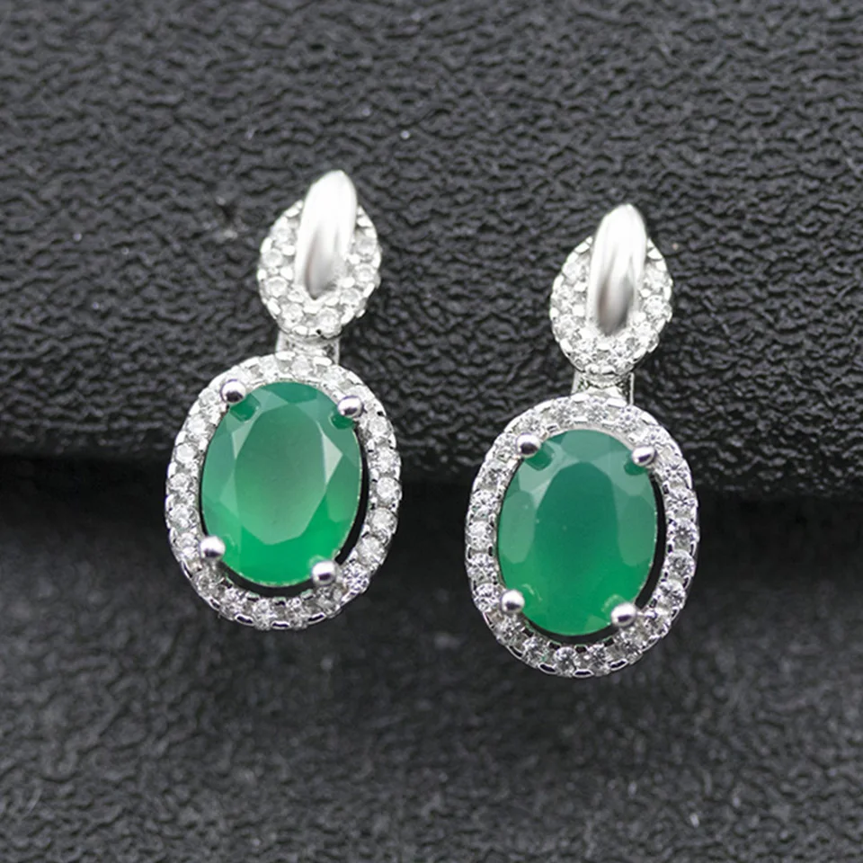 

Natural Green Agate Stud Clasp Earrings Pure 925 Sterling Silver 8*6mm Gemstone for Women Wife Nice Gift Classic Stud Earring