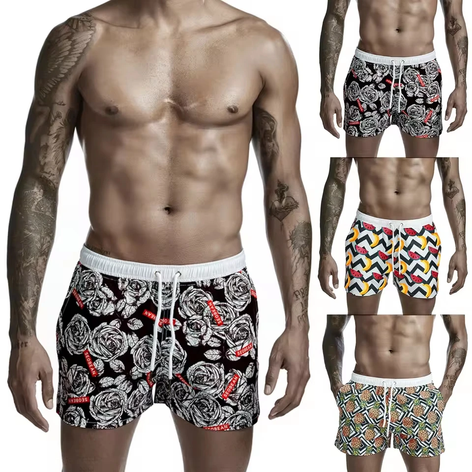 Men Quick Dry Board Shorts With Pockets Men'S Spring And Summer Leisure Resort Party Print Lace Up Beach Mini Shorts Man