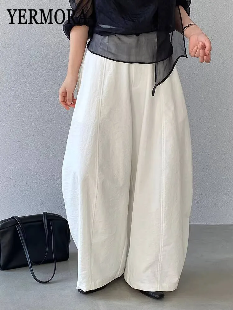

YERMORA High Waist Apricot Pocket Brief Casual Wide Leg Pants For Women Loose New Trousers Fashion Tide Spring Autumn 2026